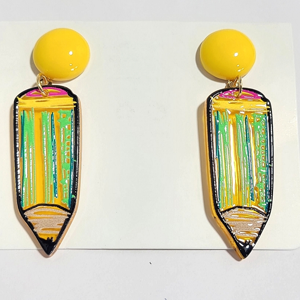 School Teacher Pencil Costume Earrings Yellow